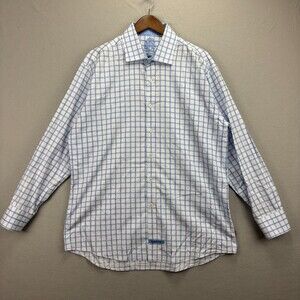 English Laundry Mens 17.5 34/35 Dress Shirt Blue White Windowpane Plaid